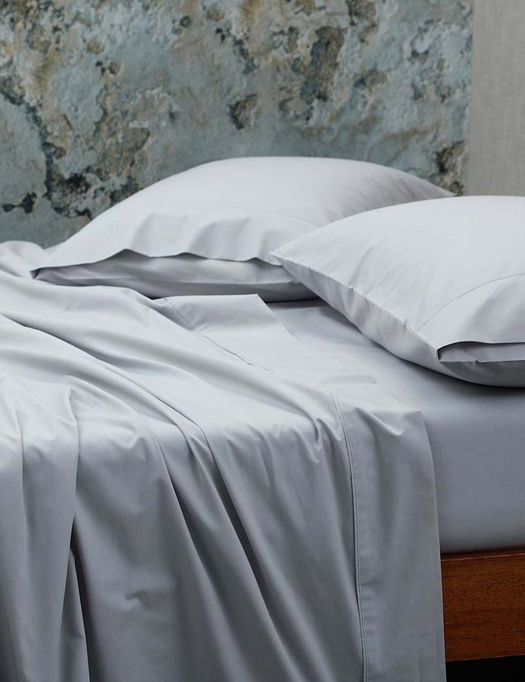 Mm Linen Pure Cotton 200 Thread Count Fitted Sheet & Pillowcase Set - Super King Size (6 ft) - Light Grey - Available at M&S