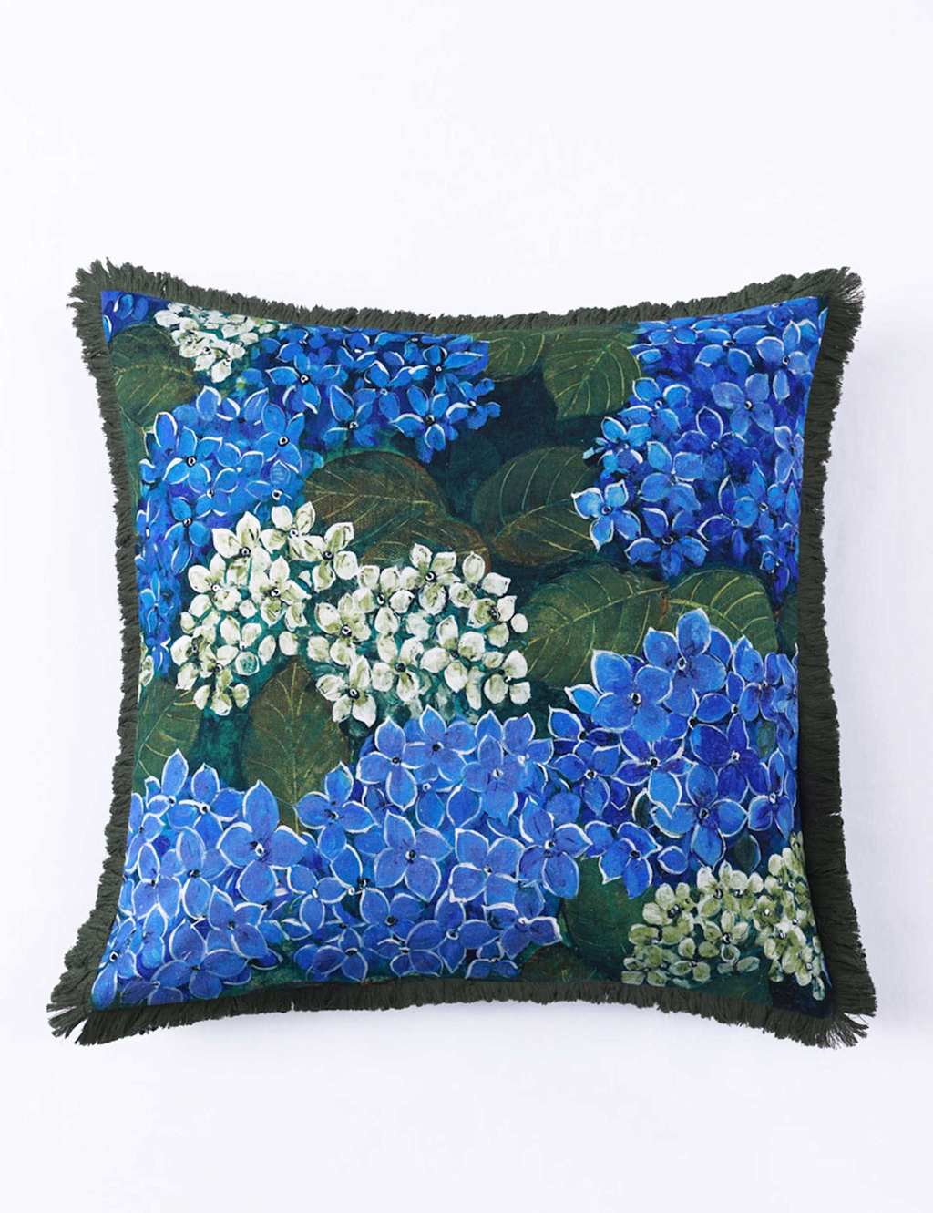 Mm Linen Cotton Linen Blend Matilda Fringed Cushion - Green Mix - Available at M&S
