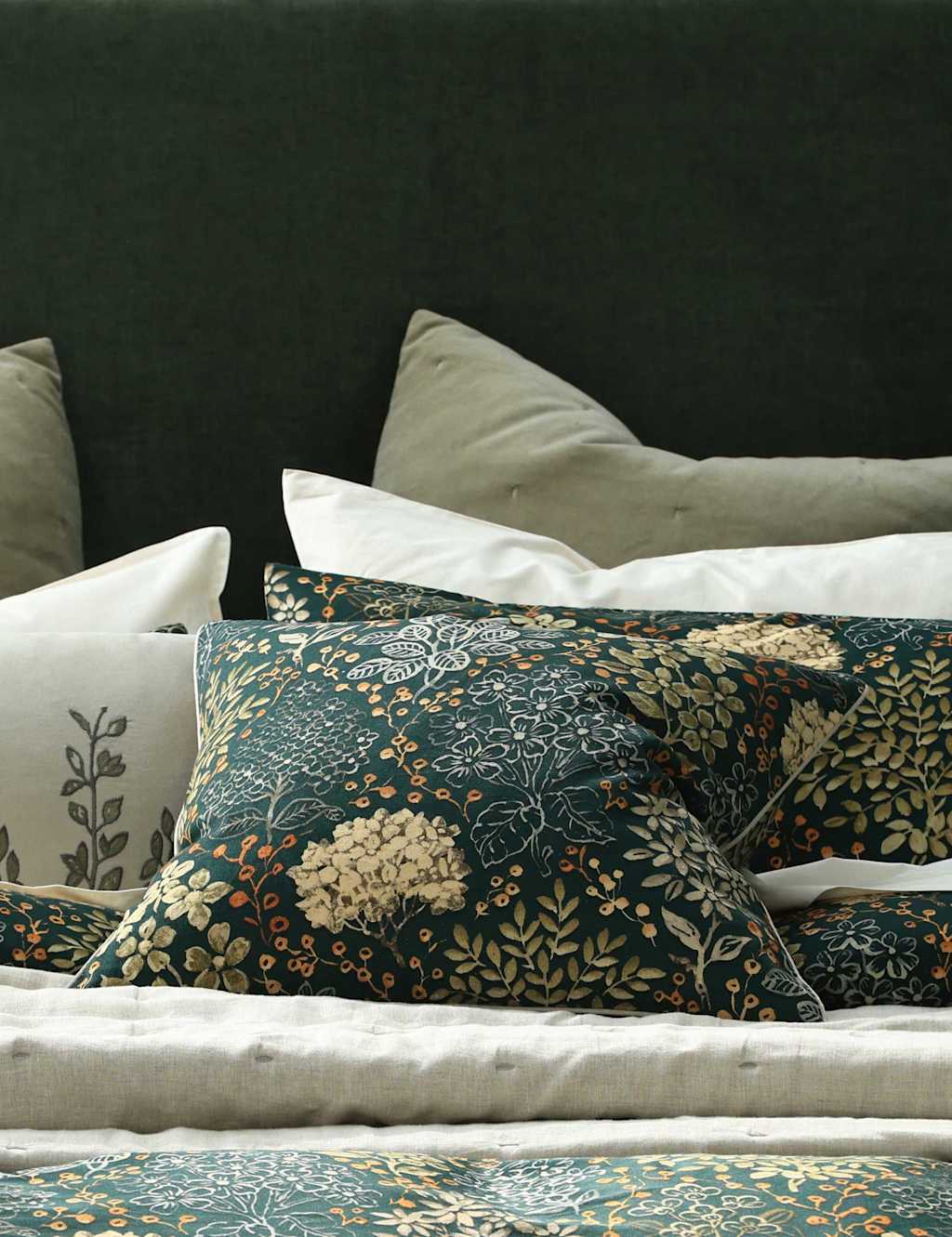 Mm Linen Pure Cotton Limetta Cushion - Green Mix - Available at M&S