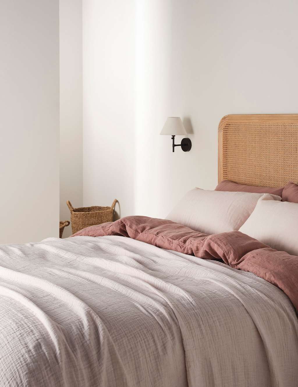 Bedfolk Linen Cotton Blend Textured Throw Soft Pink