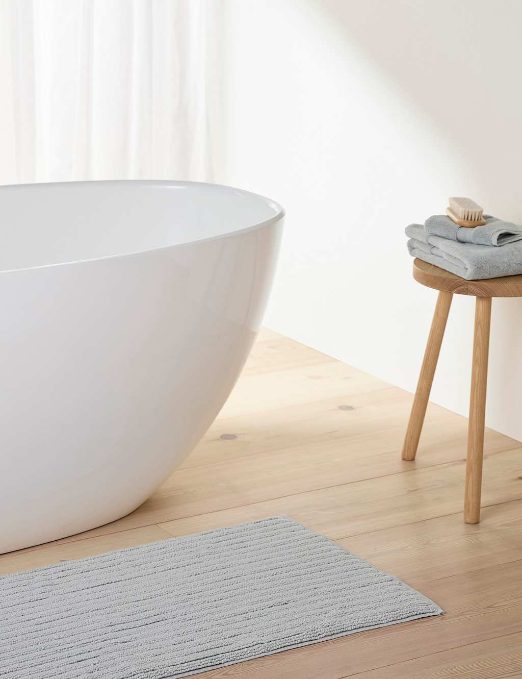 Bedfolk Pure Cotton Ribbed Plush Bathmat Pale Blue