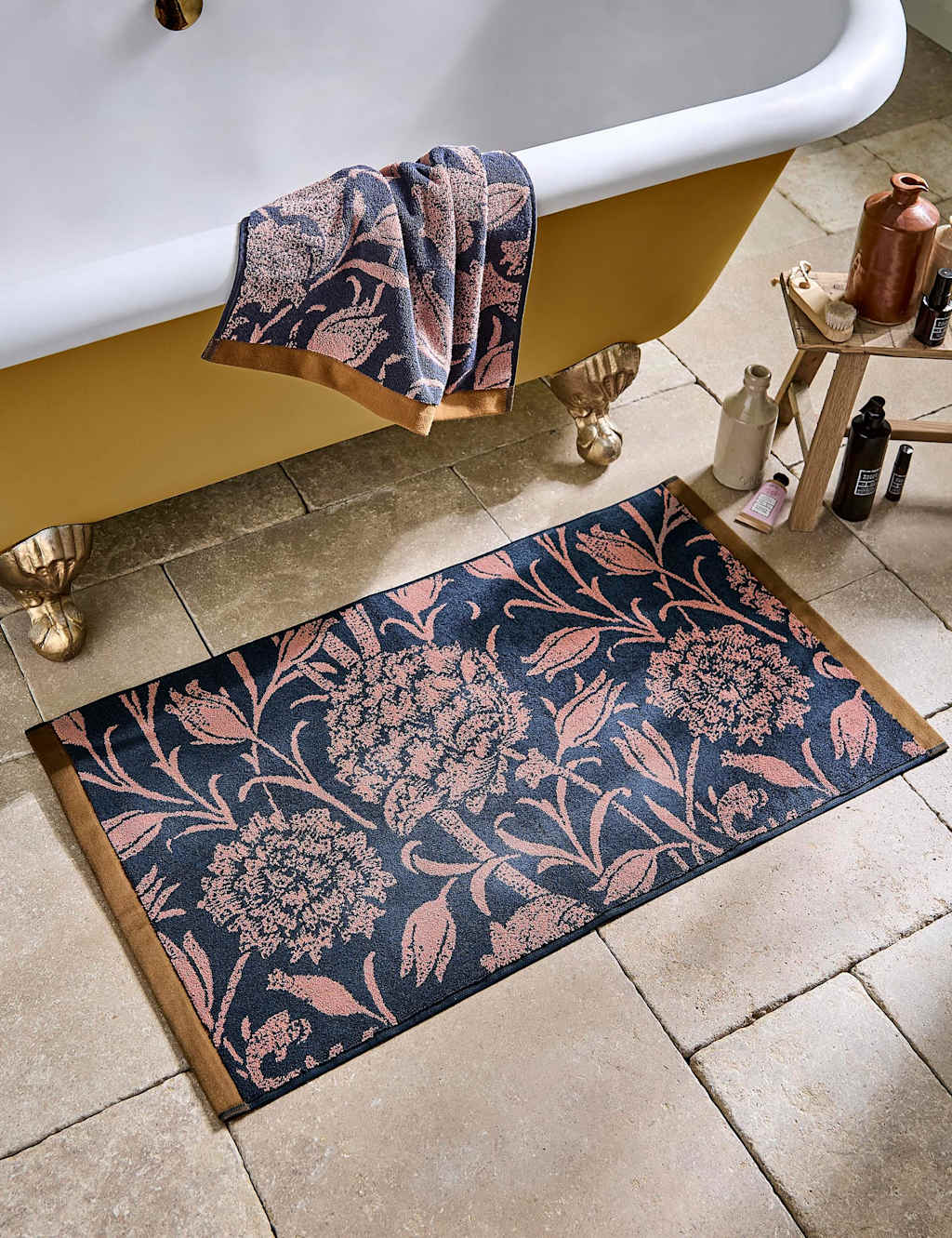 William Morris At Home Pure Cotton Wild Tulip Bath Mat - Bath Towel - Navy Mix - Available at M&S