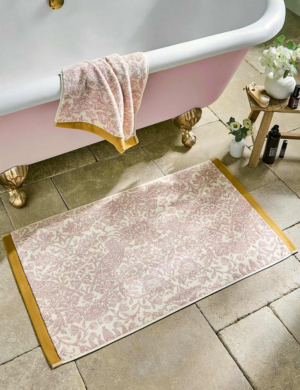 William Morris At Home Pure Cotton Strawberry Thief Bath Mat - Bath Towel - Light Pink Mix - Available at M&S