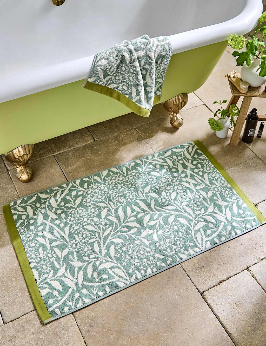 William Morris At Home Pure Cotton Michaelmas Daisy Towel - Bath Towel - Green Mix - Available at M&S