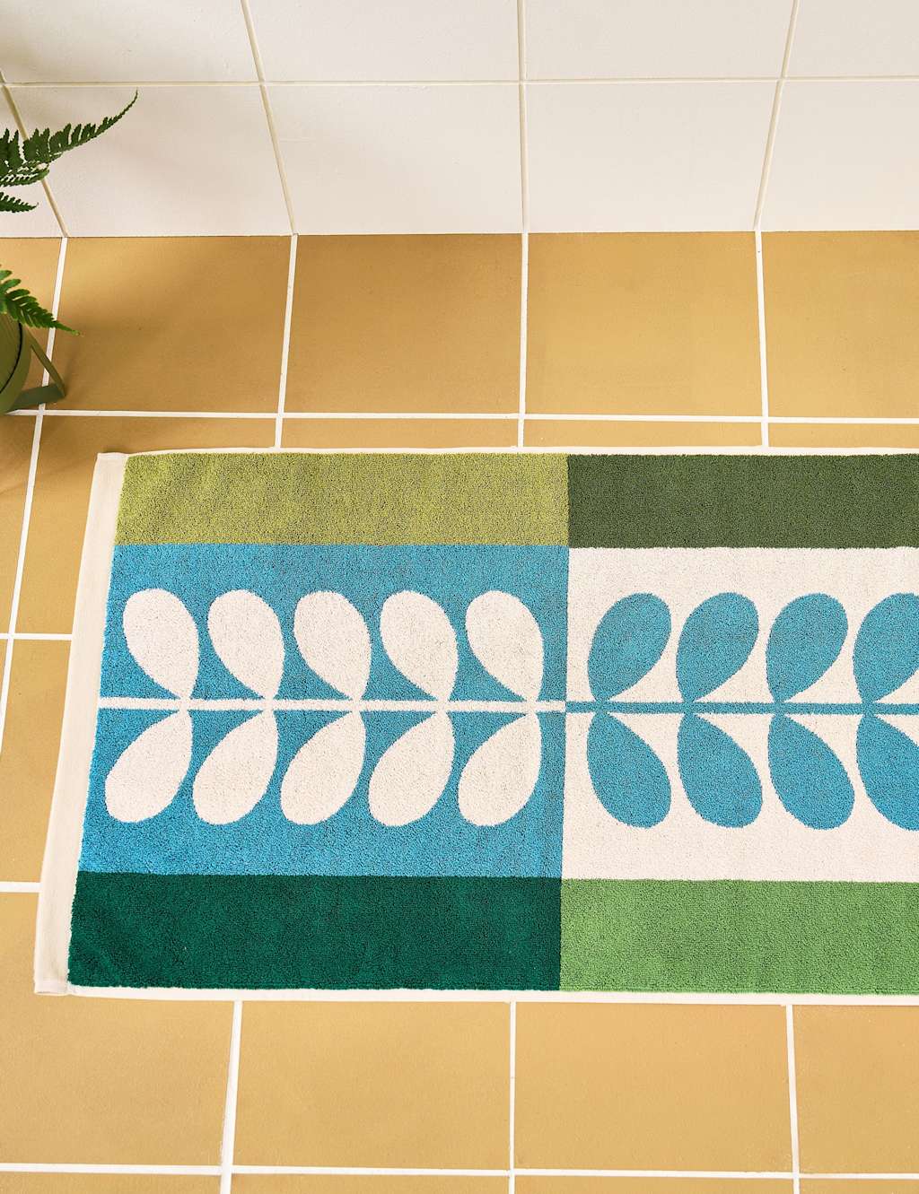 Orla Kiely Pure Cotton Stem Check Bath Mat Green Mix