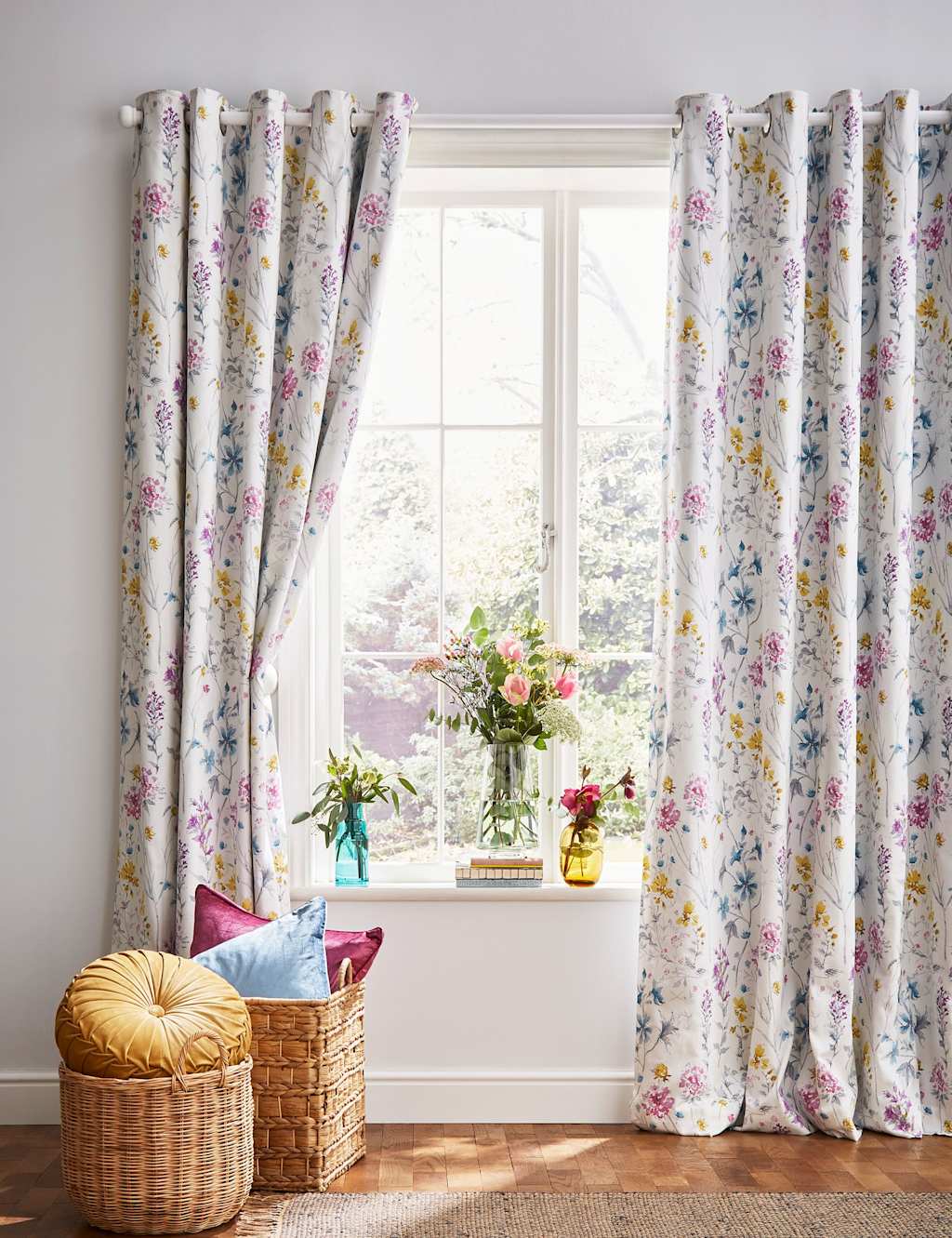 Laura Ashley Wild Meadow Pure Cotton Eyelet Blackout Curtains Multi