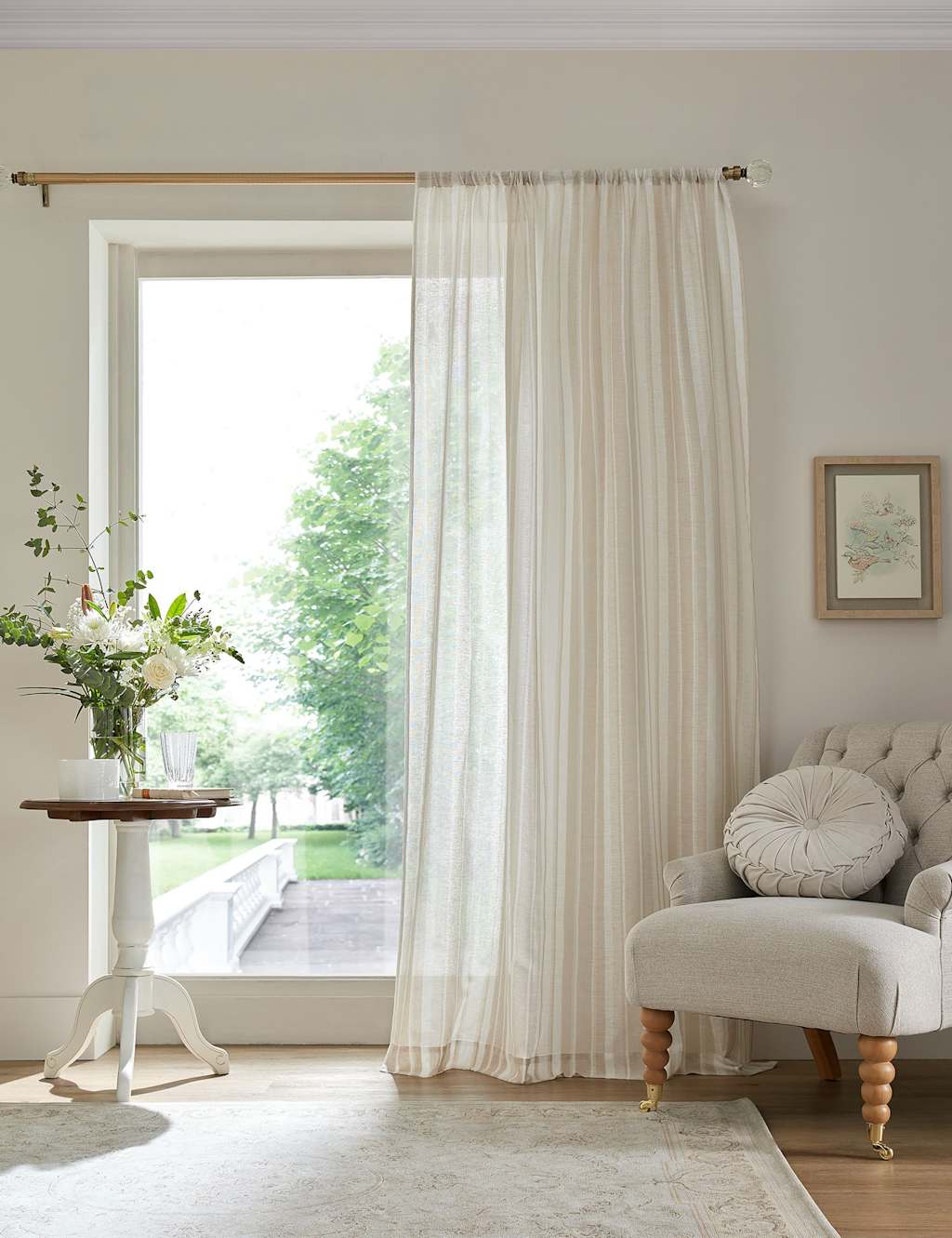 Laura Ashley Awning Stripe Sheer Voile Panel Curtain Natural