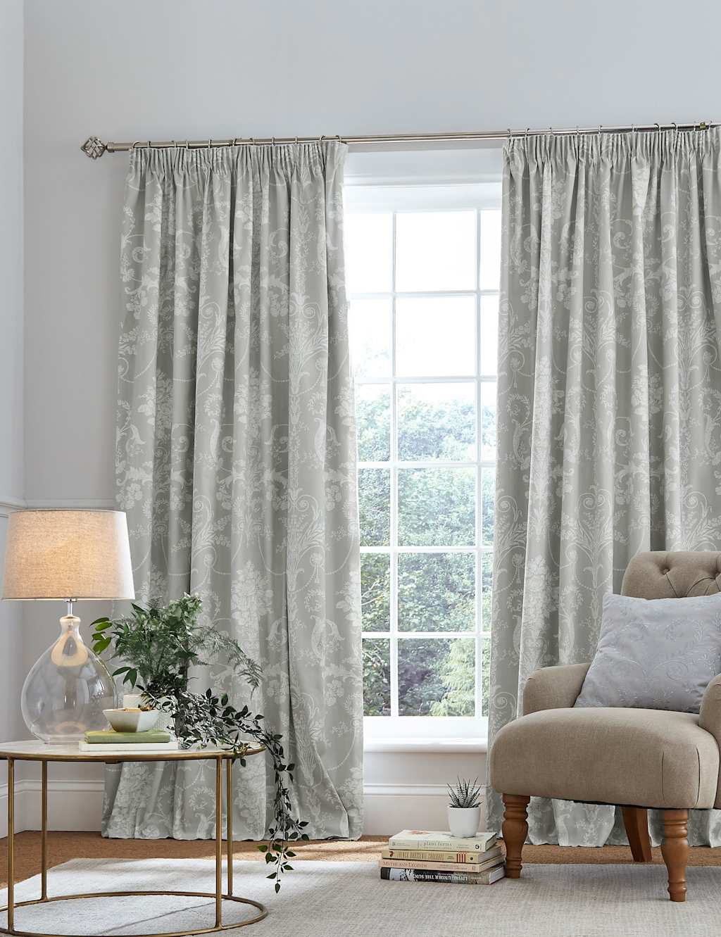 Laura Ashley Josette Pencil Pleat Blackout Curtains Light Grey Mix