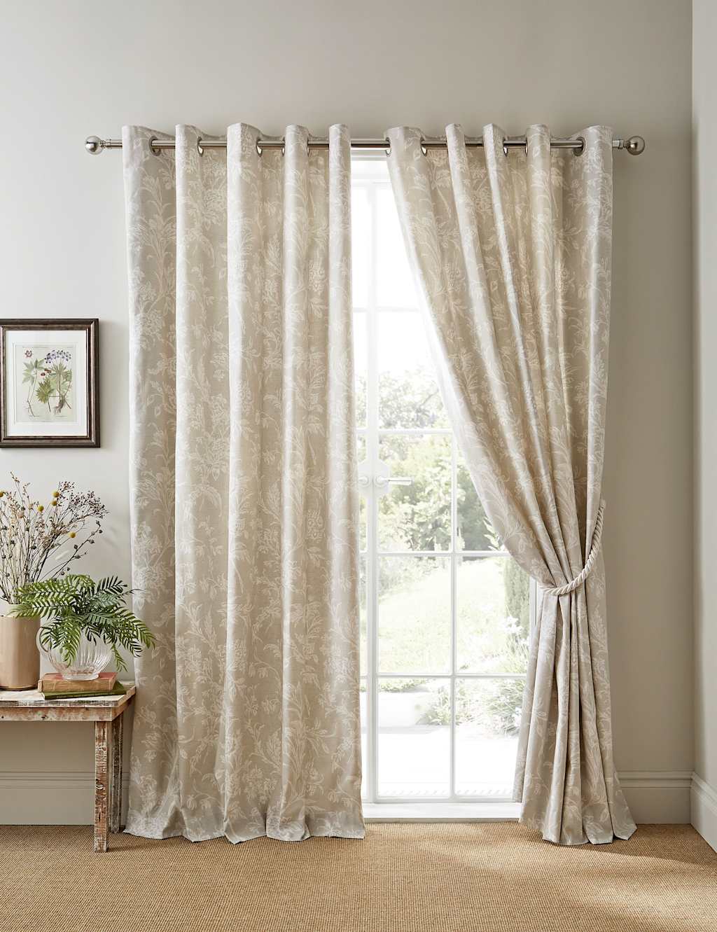 Laura Ashley Lloyd Pure Cotton Eyelet Curtains Light Grey Mix