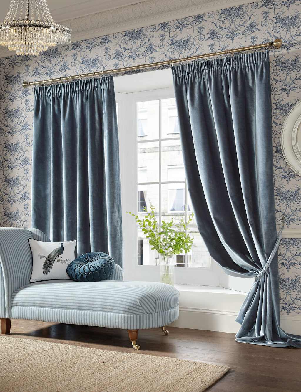Laura Ashley Loretta Pencil Pleat Curtains Blue