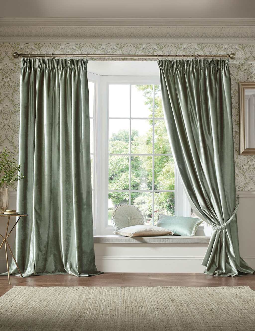 Laura Ashley Loretta Pencil Pleat Curtains Green