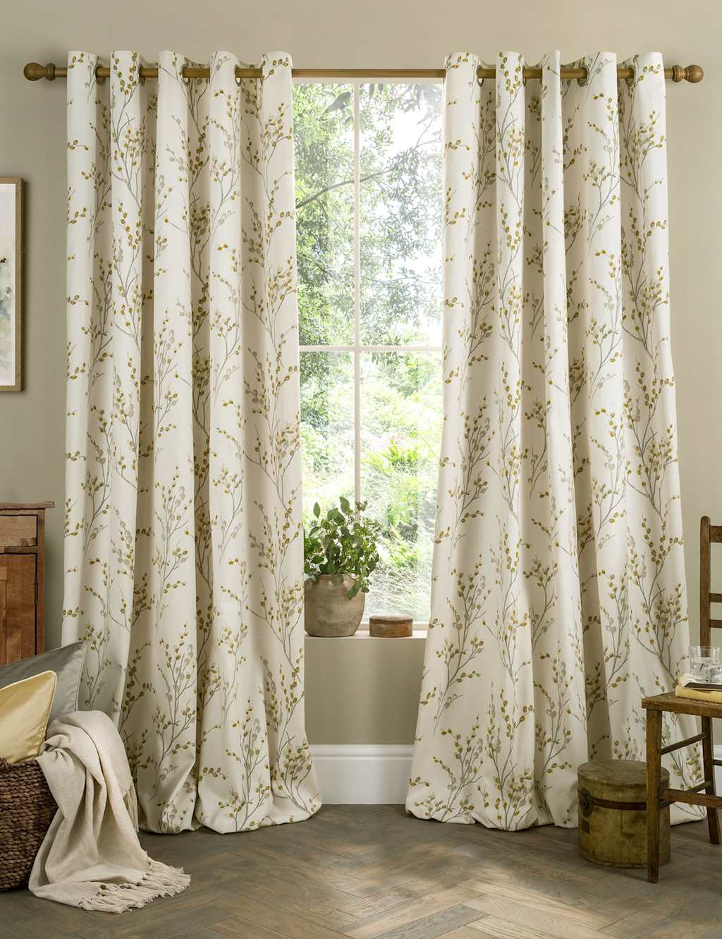 Laura Ashley Pussy Willow Eyelet Curtains Yellow Mix