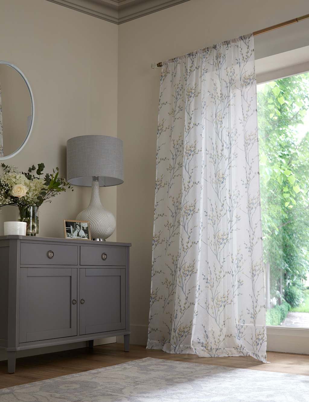 Laura Ashley Pussy Willow Sheer Voile Panel Curtain Blue Mix