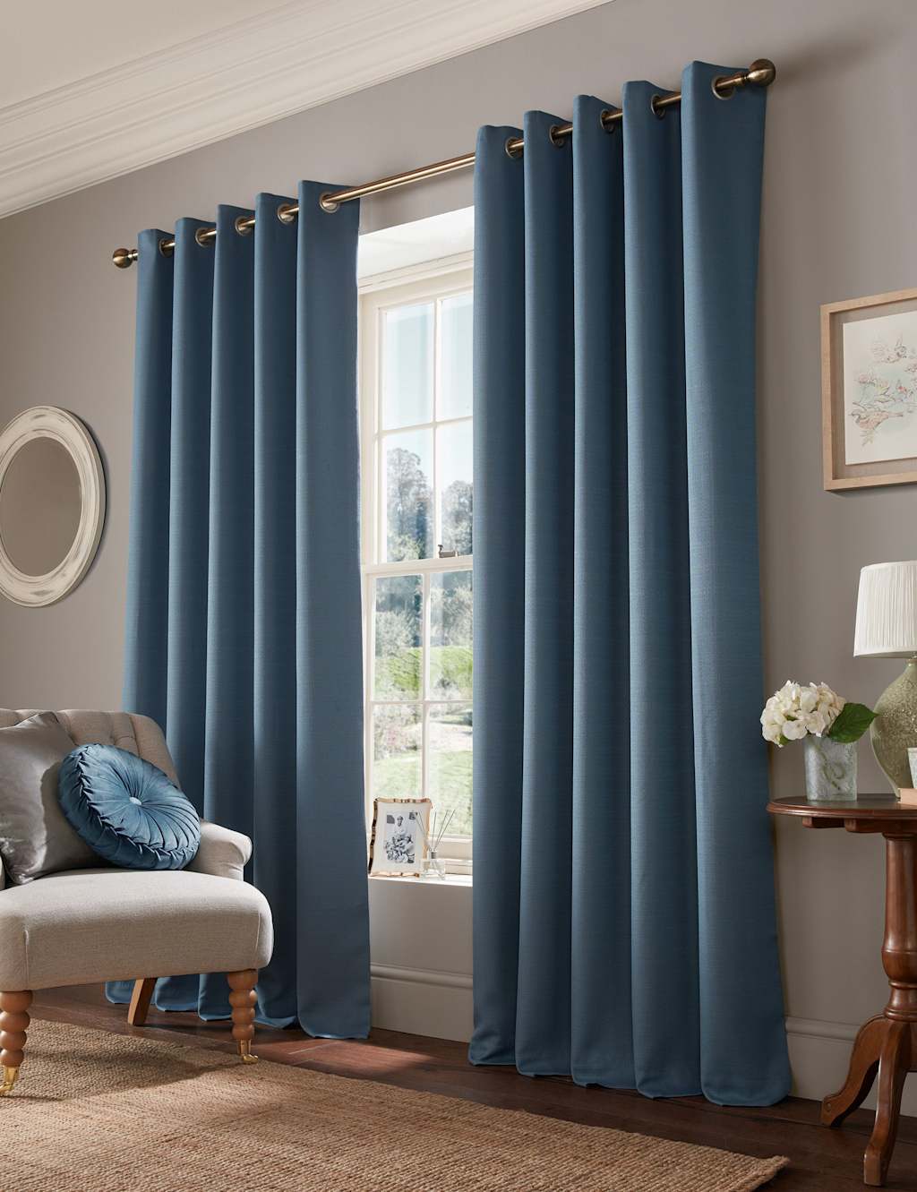 Laura Ashley Stephanie Eyelet Blackout Curtains Dark Blue