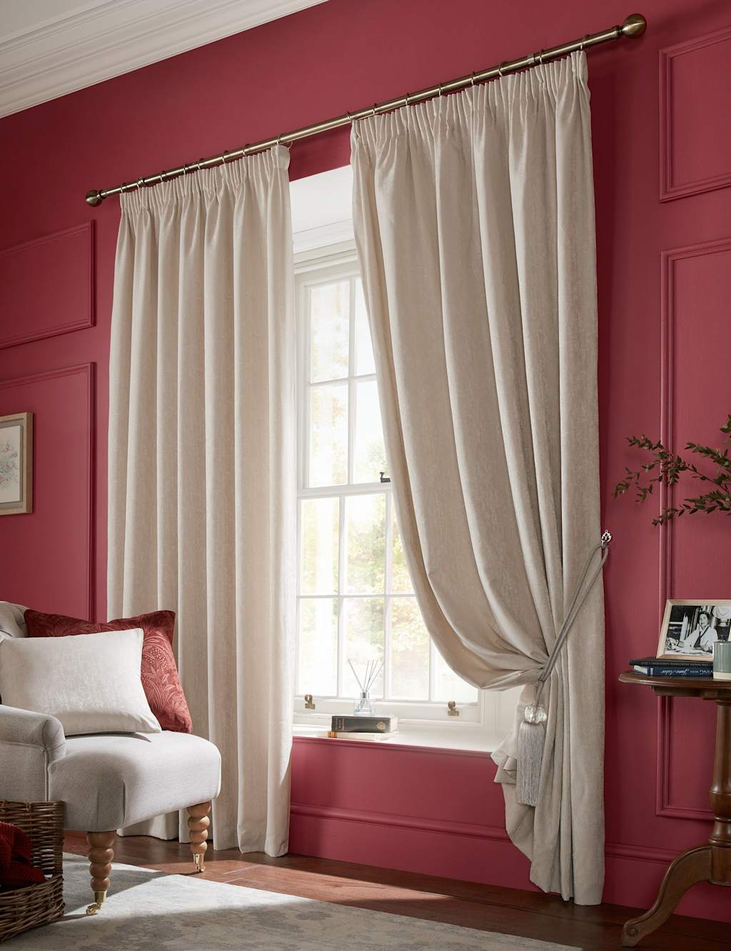Laura Ashley Whinfell Jacquard Pencil Pleat Curtains Natural