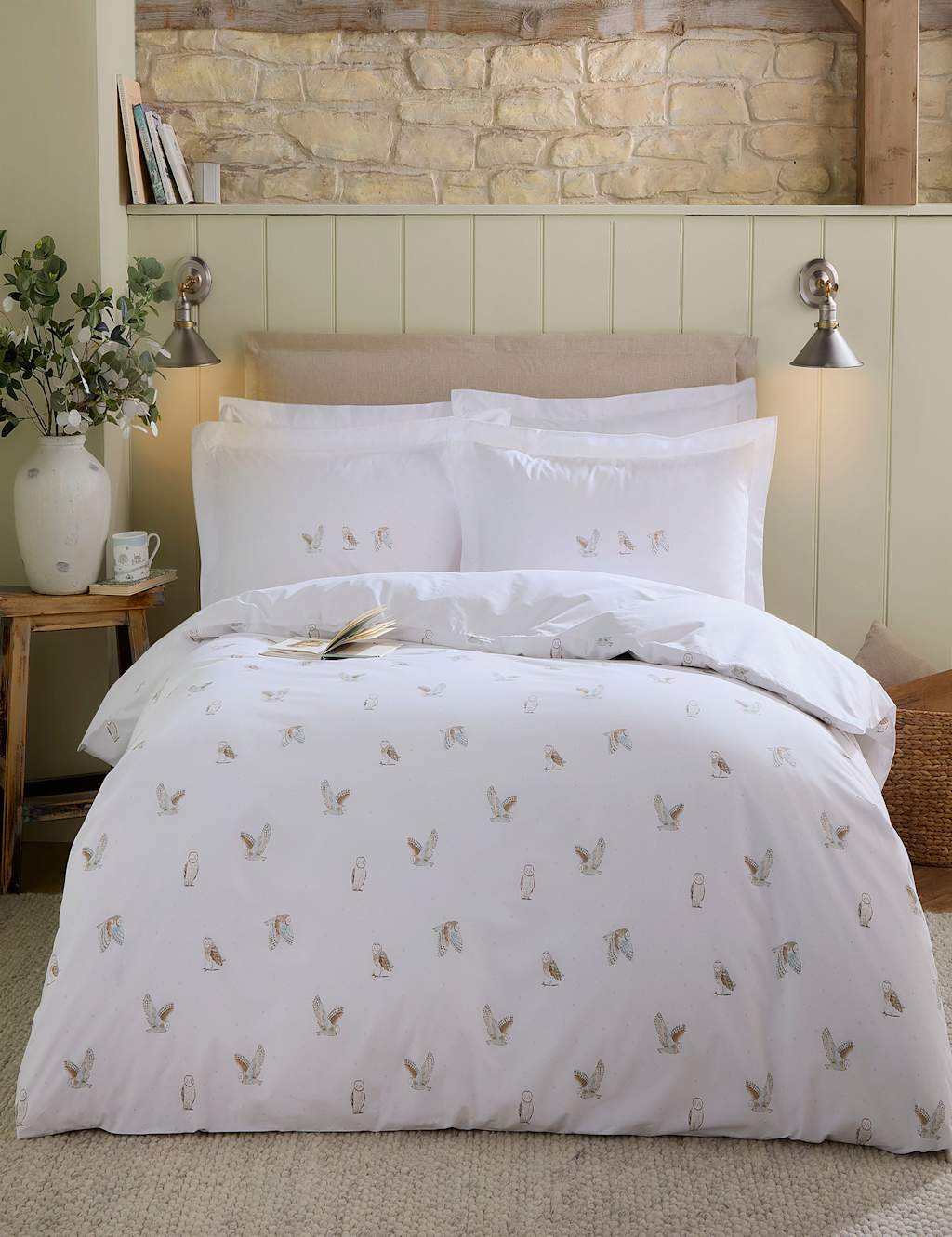 Sophie Allport Pure Cotton Snowy Owls Bedding Set - Single (3 ft) - White Mix - Available at M&S