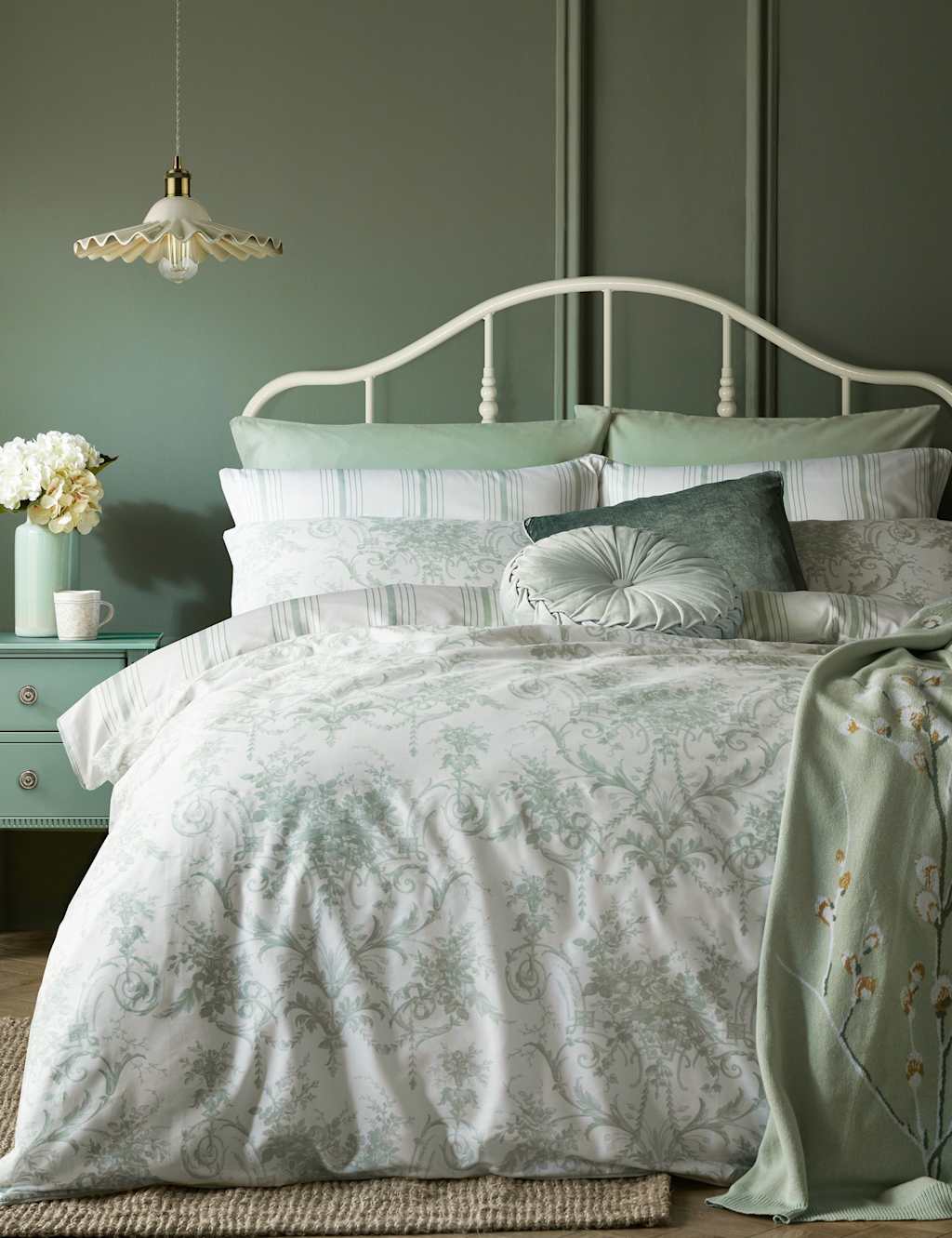 Laura Ashley Tuileries Pure Cotton Sateen Bedding Set - Single (3 ft) - Green Mix - Available at M&S