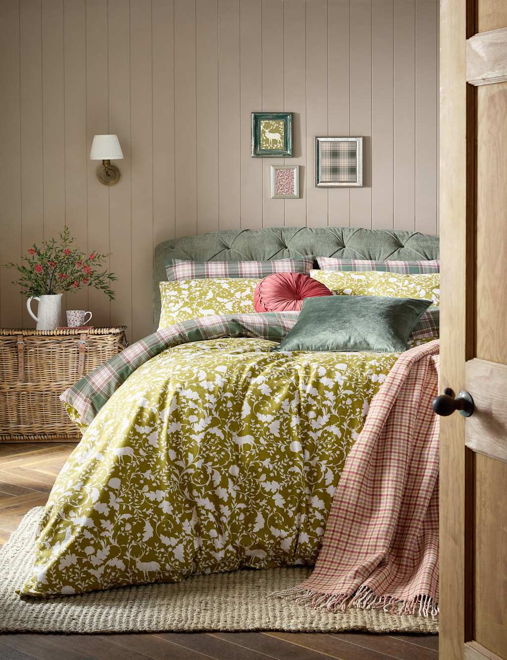 Laura Ashley Brushed Cotton Litton Christmas Bedding Set Green Mix