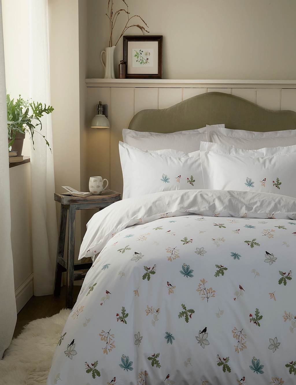 Sophie Allport Pure Cotton Orchard Birds Bedding Set - Double (4 ft 6) - White Mix - Available at M&S