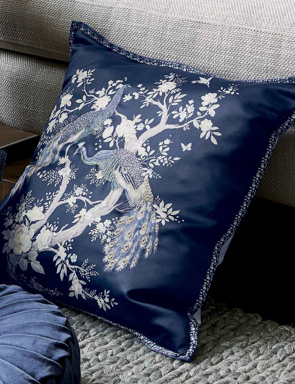 Laura Ashley Belvedere Embroidered Cushion - Blue Mix - Available at M&S