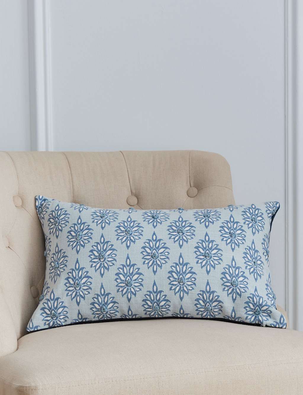 Laura Ashley Pure Cotton Gower Floral Cushion - Light Blue - Available at M&S
