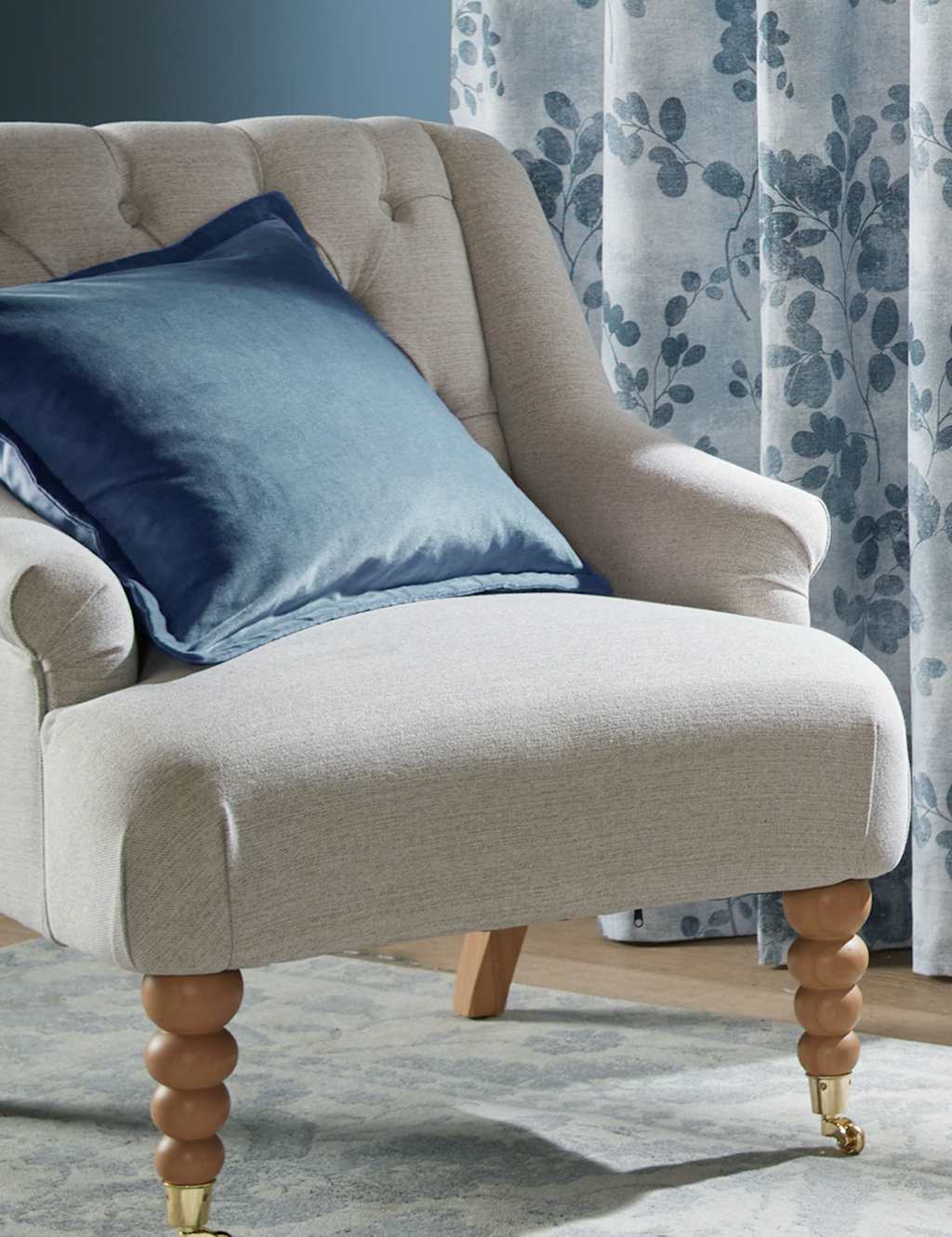 Laura Ashley Velvet Hanya Cushion - Dark Blue - Available at M&S