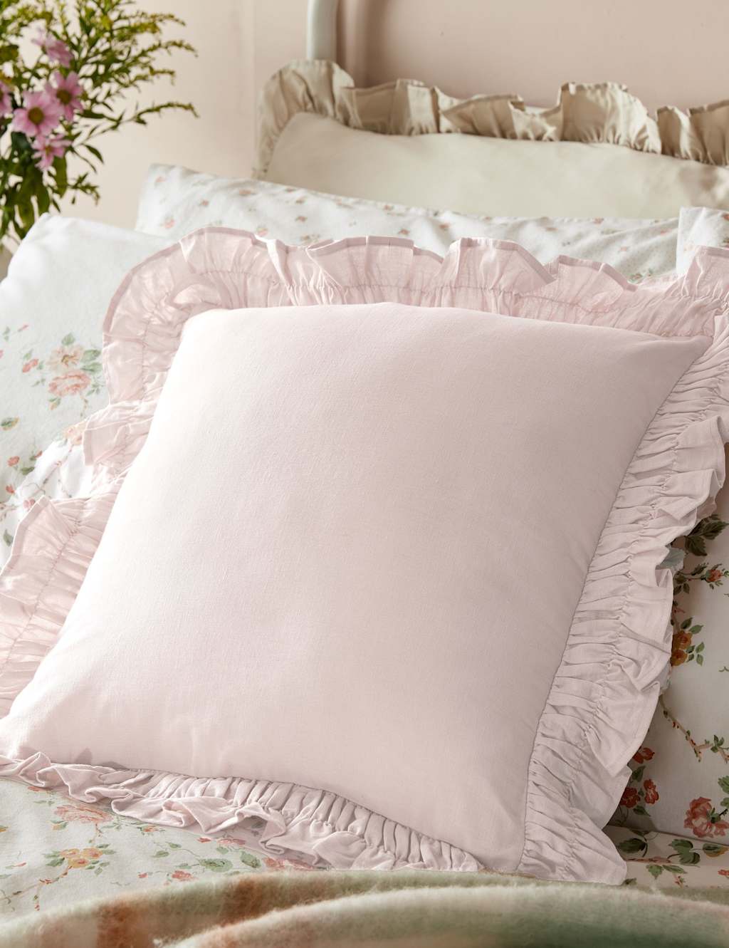 Laura Ashley Cotton Rich Idina Cushion - Light Pink - Available at M&S