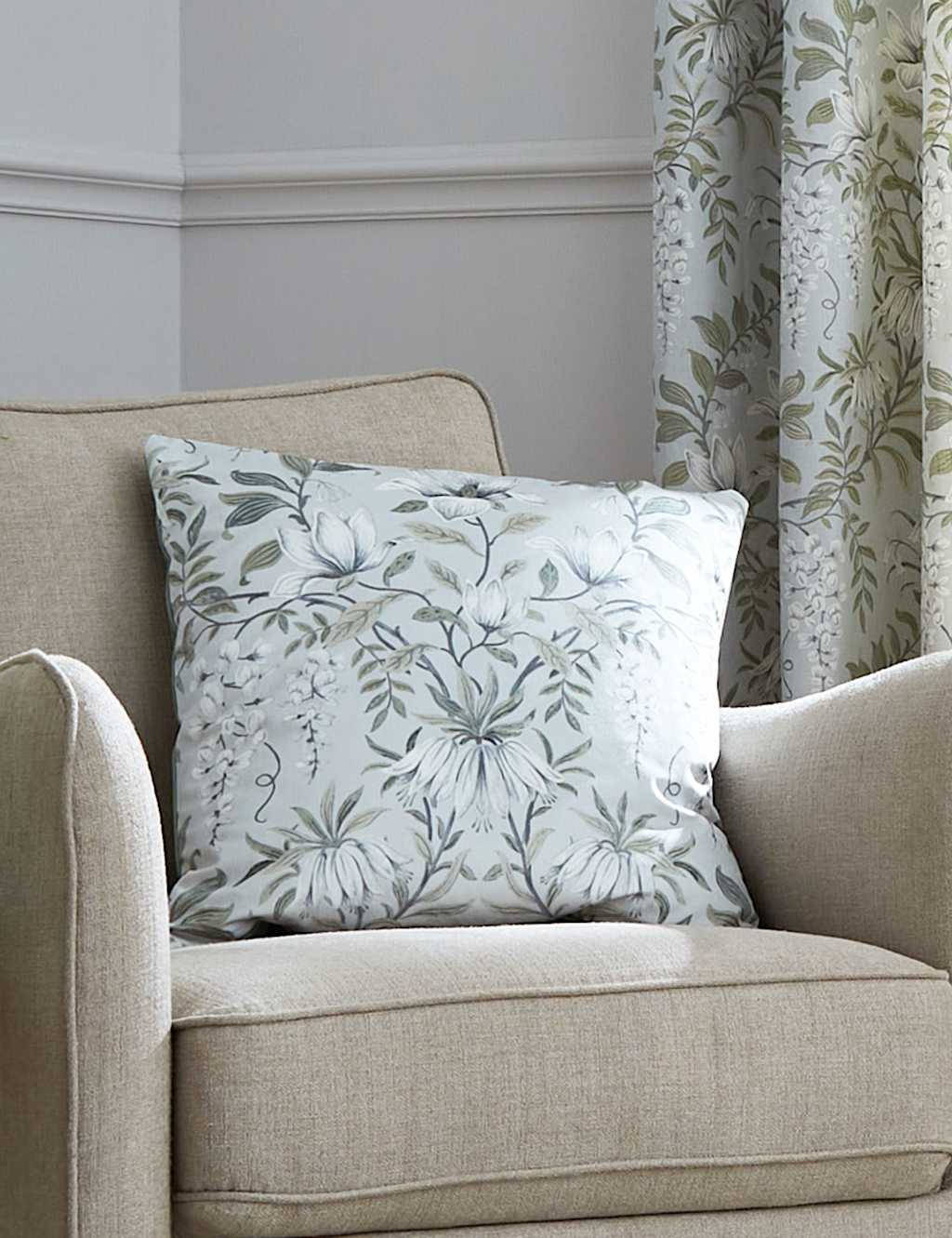 Laura Ashley Velvet Parterre Cushion - Green Mix - Available at M&S