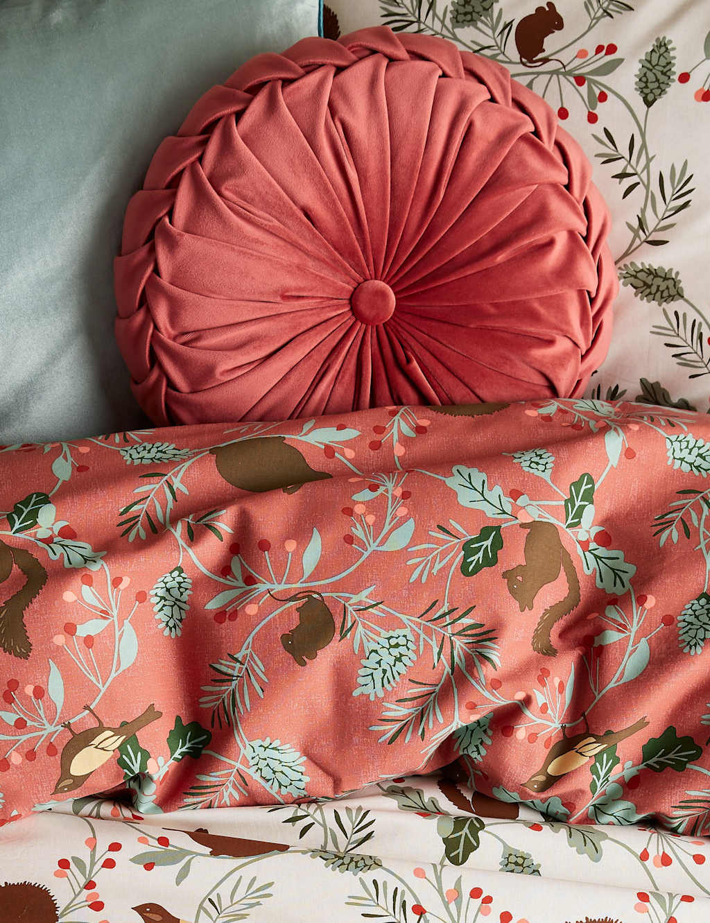 Laura Ashley Rosanna Velvet Round Pleated Cushion - Red - Available at M&S