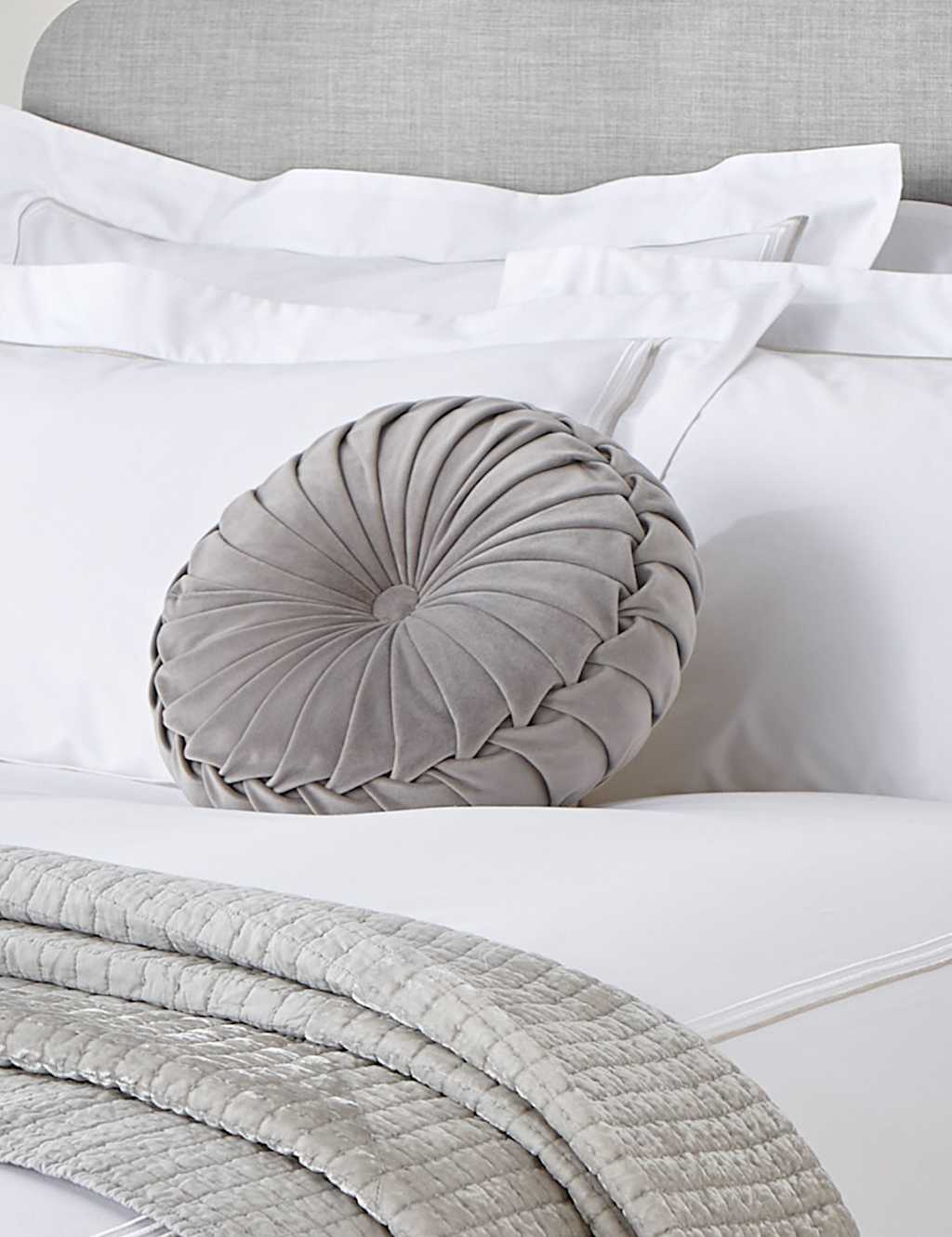 Laura Ashley Rosanna Velvet Round Pleated Cushion Grey