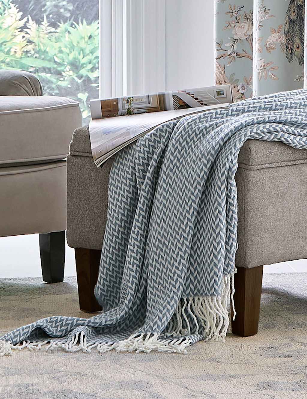 Laura Ashley Arya Throw - Wider Width - Blue Mix - Available at M&S