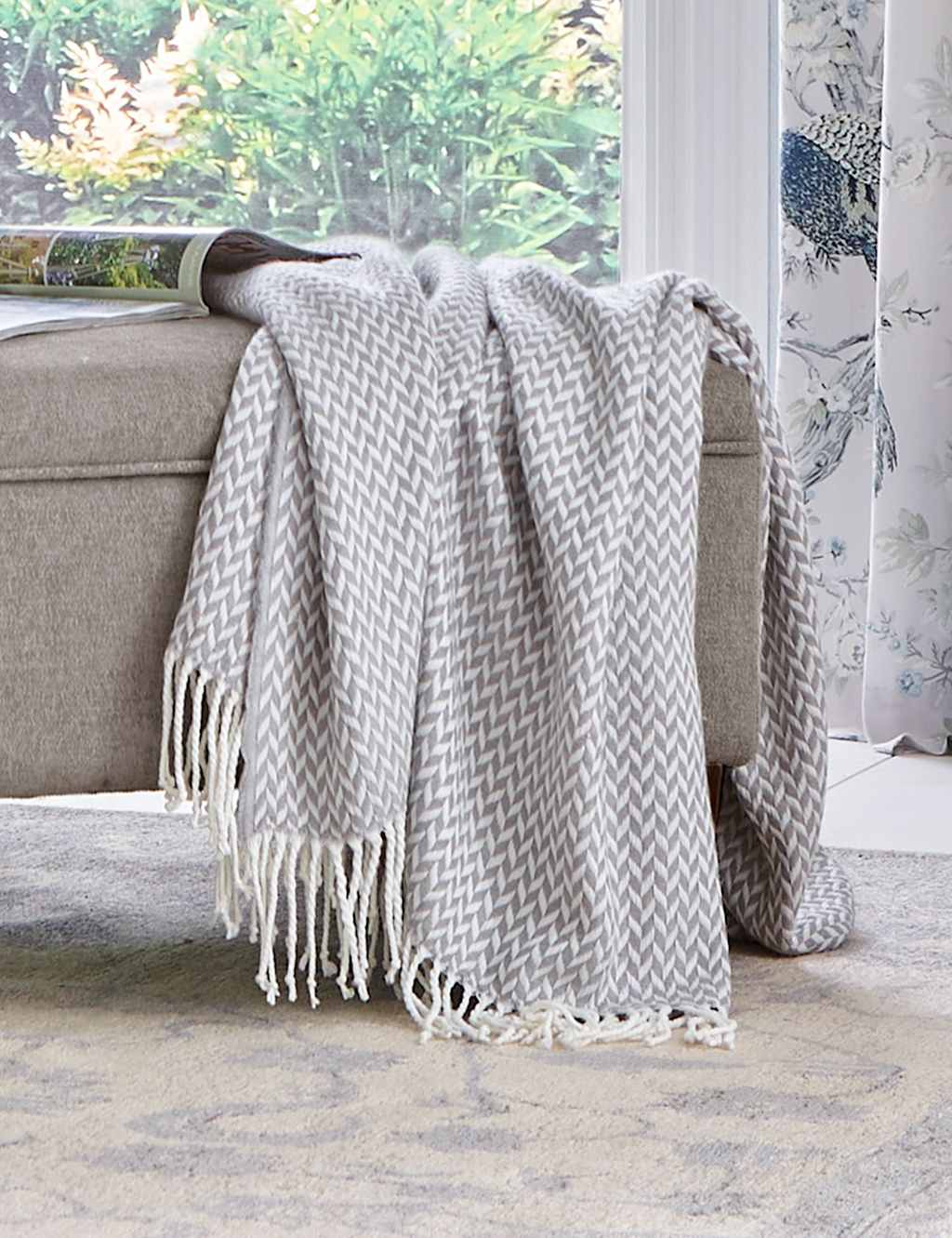 Laura Ashley Arya Throw - Wider Width - Grey Mix - Available at M&S