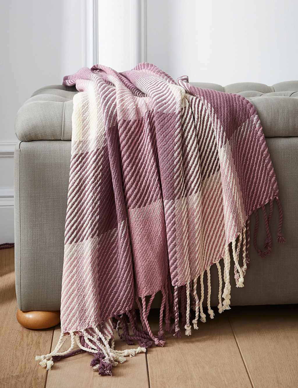 Laura Ashley Pure Cotton Dylan Checked Throw - Wider Width - Purple Mix - Available at M&S
