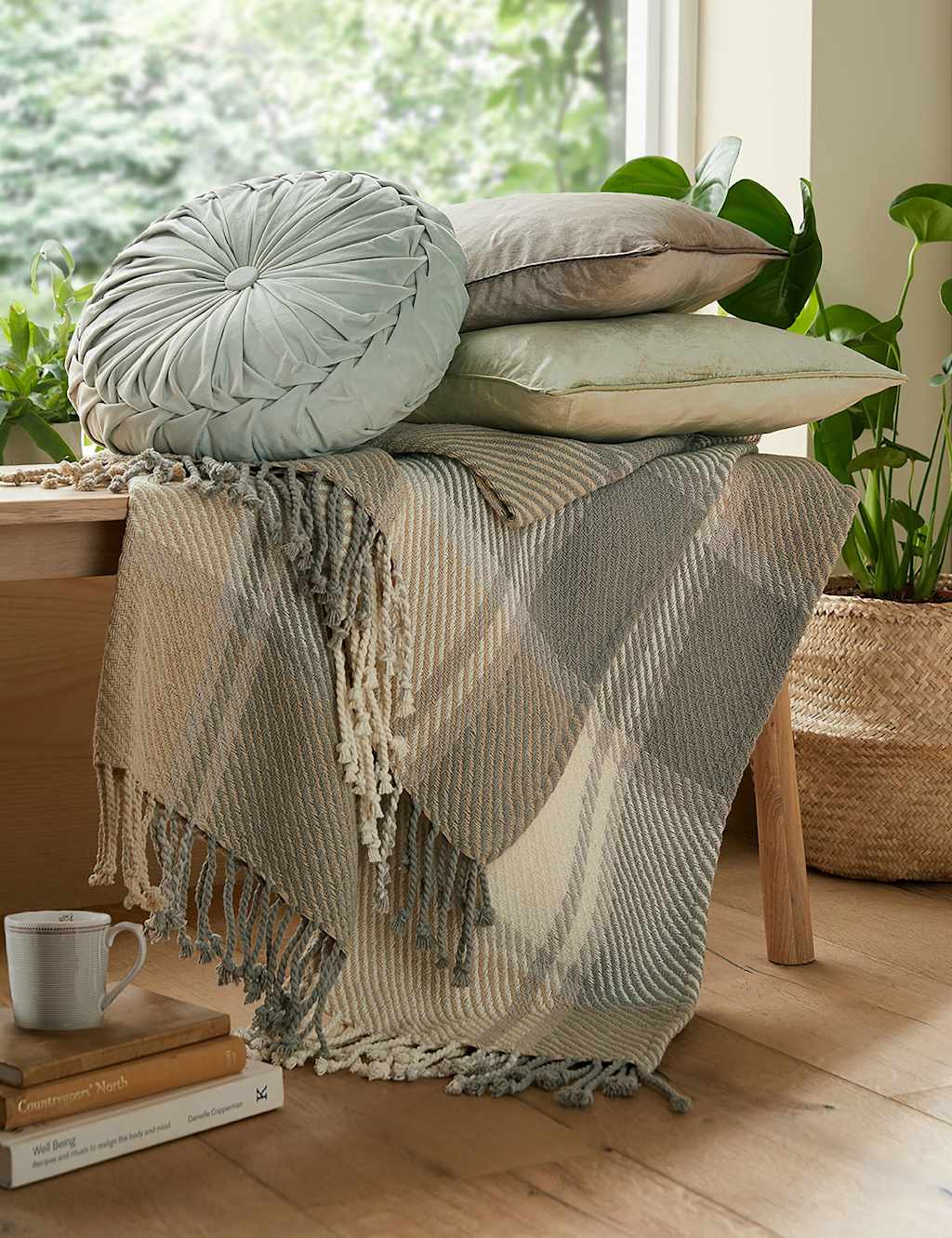 Laura Ashley Pure Cotton Dylan Checked Throw - Wider Width - Grey Mix - Available at M&S