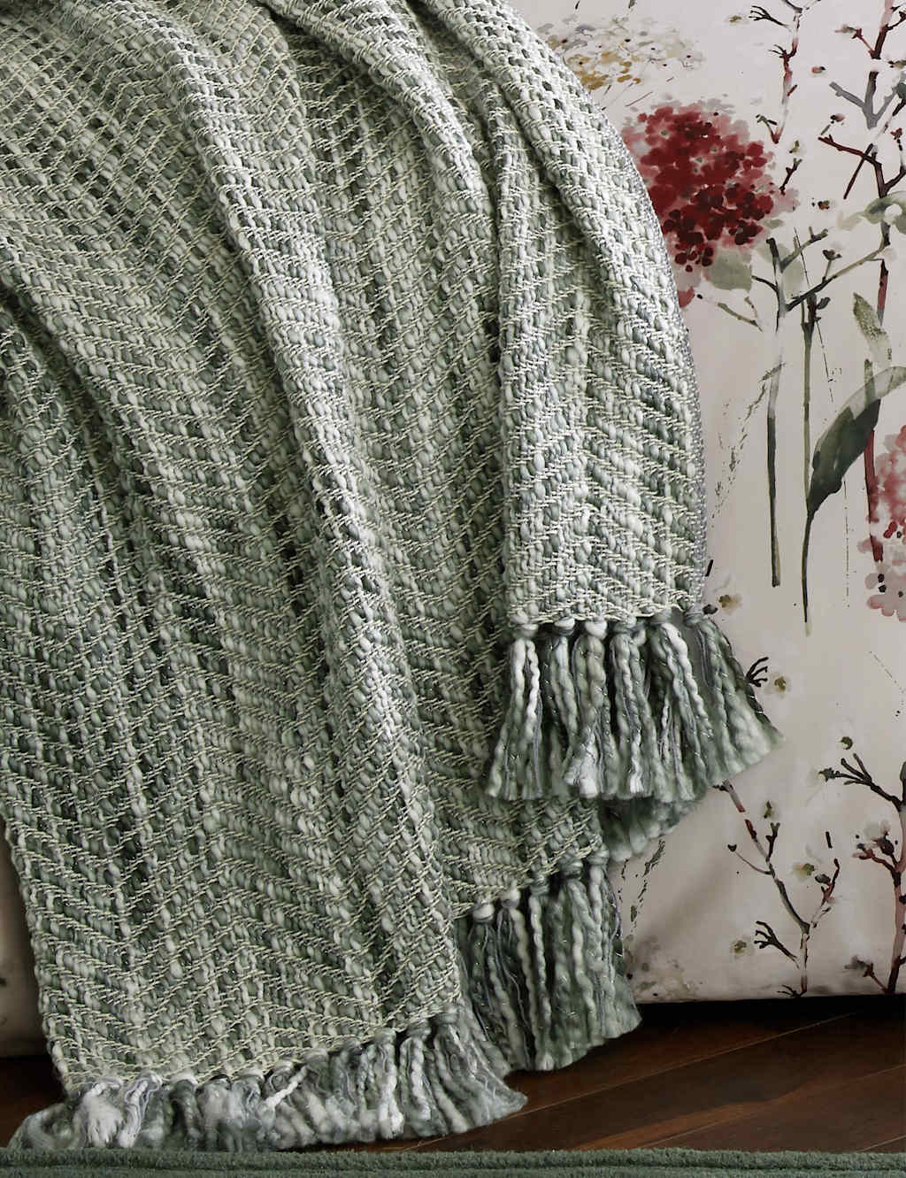 Laura Ashley Cotton Blend Liberton Throw - Wider Width - Green Mix - Available at M&S