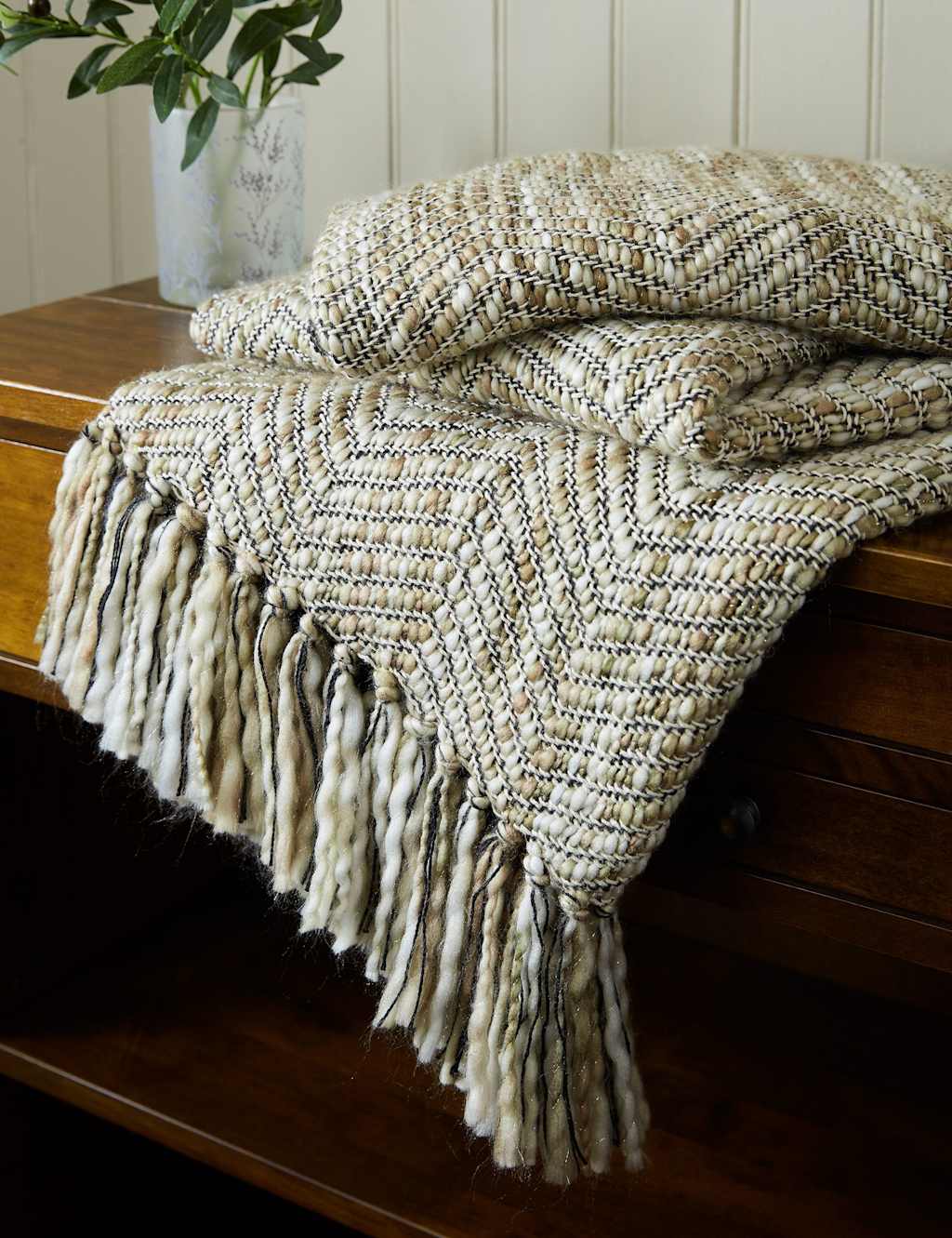 Laura Ashley Cotton Blend Liberton Throw - Wider Width - Natural - Available at M&S
