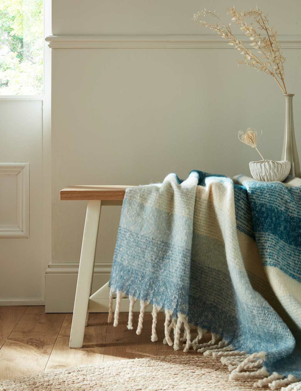Laura Ashley Ortonby Throw - Wider Width - Blue Mix - Available at M&S