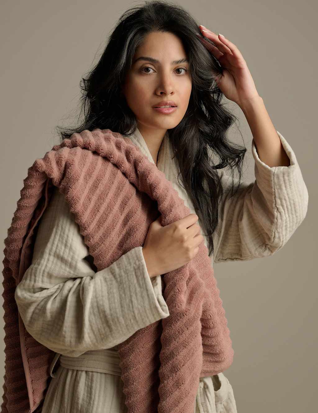 Bedfolk Pure Cotton Rippled Bath Towel Medium Red