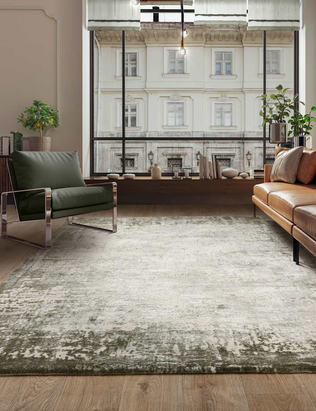 Asiatic Kuza Border Woven Rug Green