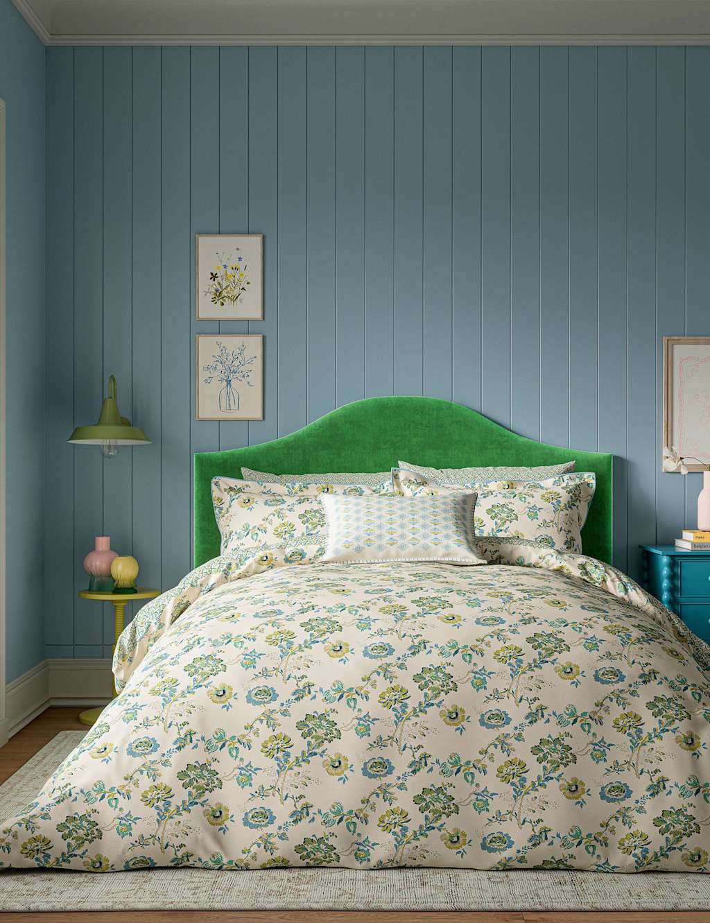 Land & Shore Pure Cotton Orchard Bedding Set - Single (3 ft) - Green Mix - Available at M&S