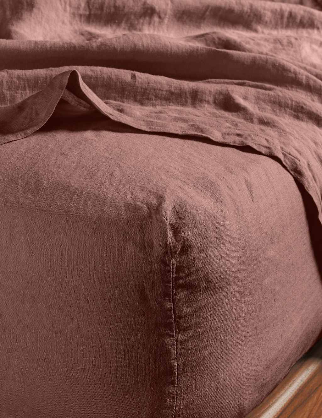 Bedfolk Pure Linen Washed Deep Fitted Sheet - Single (3 ft) - Medium Red - Available at M&S
