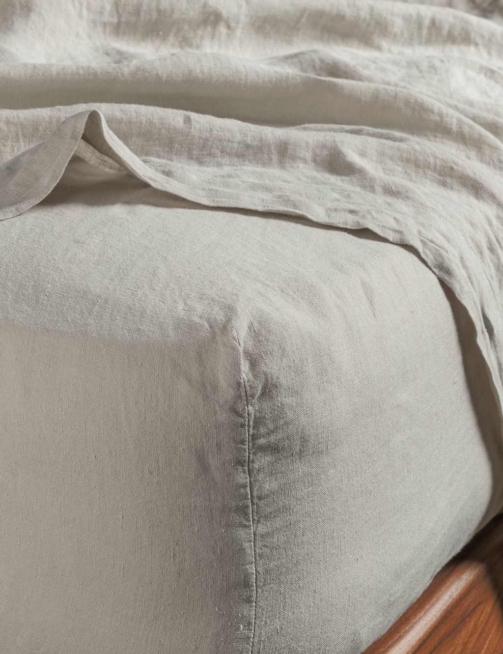 Bedfolk Pure Linen Washed Deep Fitted Sheet - Single (3 ft) - Beige - Available at M&S