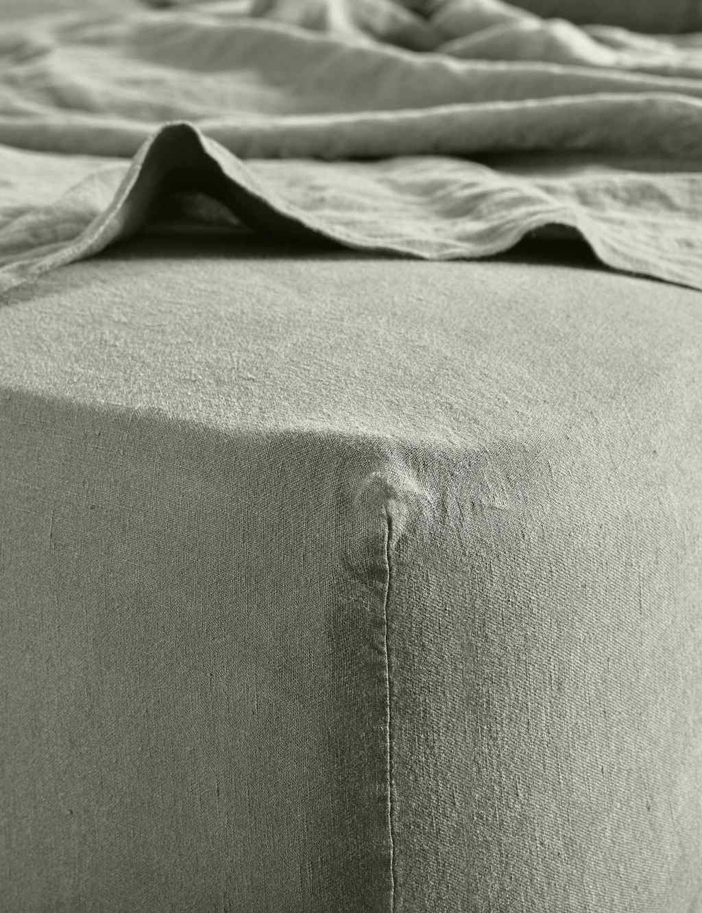 Bedfolk Pure Linen Washed Fitted Sheet - Super King Size (6 ft) - Khaki - Available at M&S