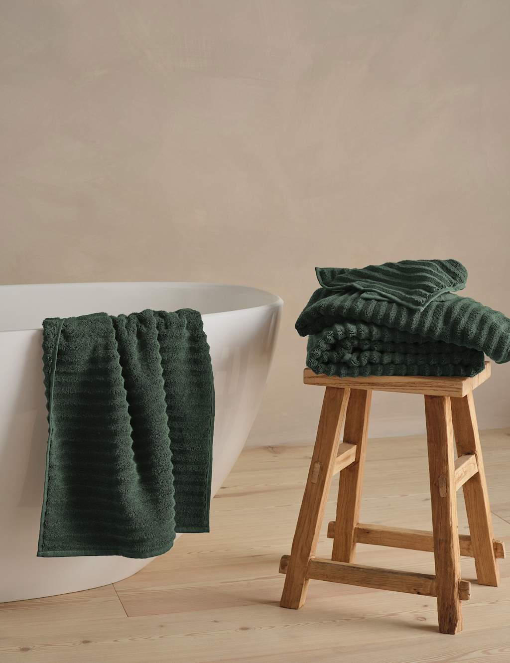 Bedfolk The Ripple Pure Turkish Cotton Towel - Extra Large Bath Sheet - Dark Green - Available at M&S