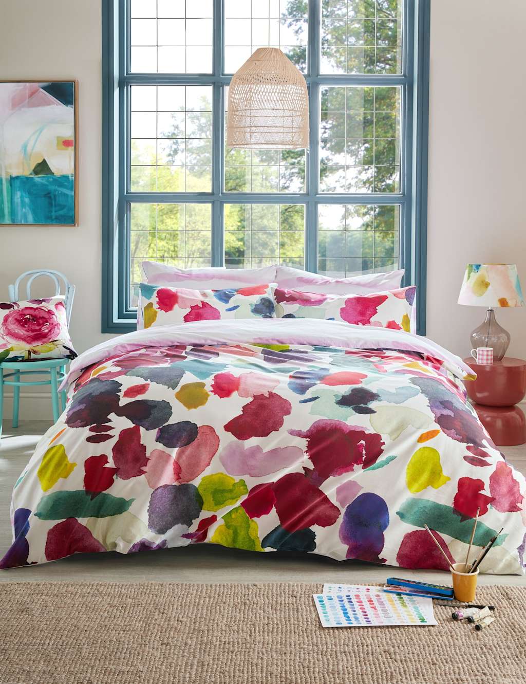 Bluebellgray Pure Cotton Sateen Abstract Bedding Set - Super King Size (6 ft) - Multi - Available at M&S