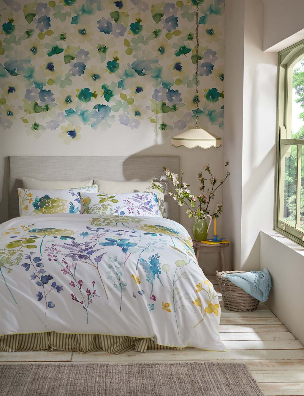 Bluebellgray Pure Cotton Sateen Botanical Bedding Set - Super King Size (6 ft) - White Mix - Available at M&S