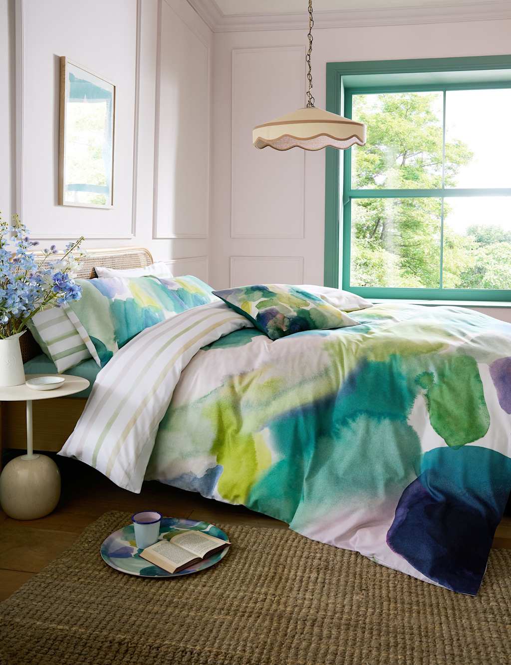 Bluebellgray Pure Cotton Sateen Lochaber Bedding Set - Single (3 ft) - Green Mix - Available at M&S