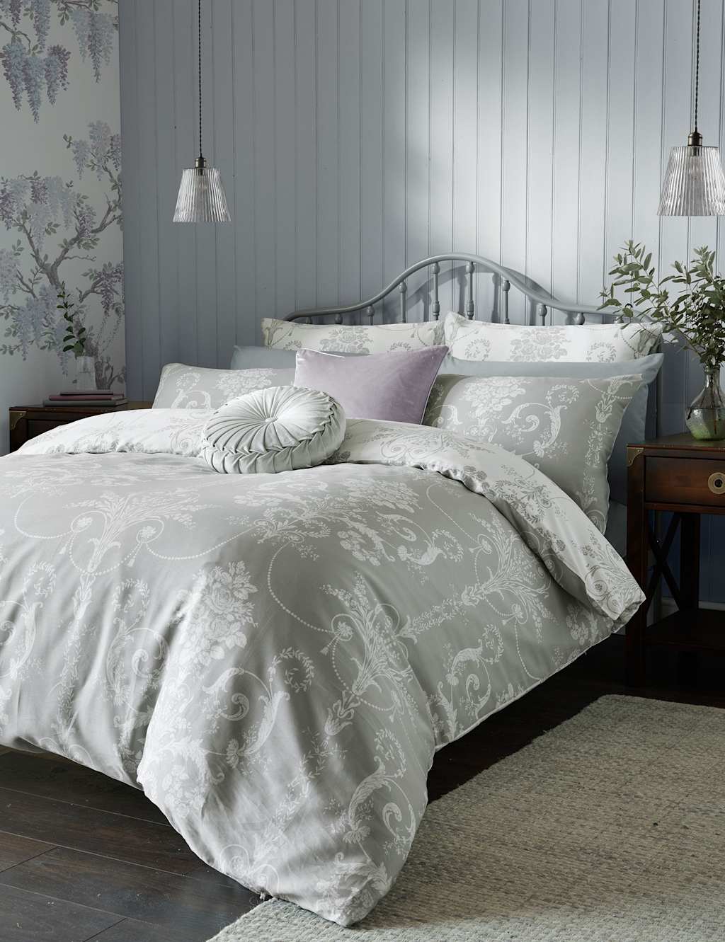 Laura Ashley Pure Cotton Josette Floral Bedding Set Grey Mix