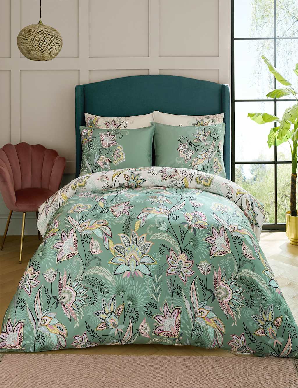 Sara Miller Passiflora Pure Cotton Sateen Bedding Set Green Mix
