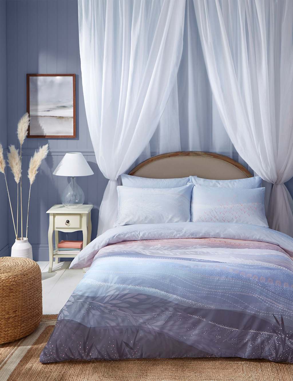 Sara Miller Pure Cotton Coastal Dawn Bedding Set Pale Blue